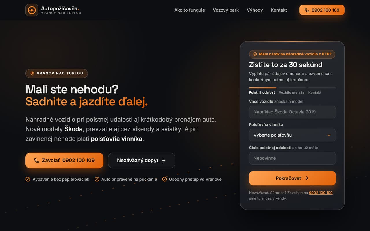 Náhľad webu Autopožičovňa Vranov na počítači