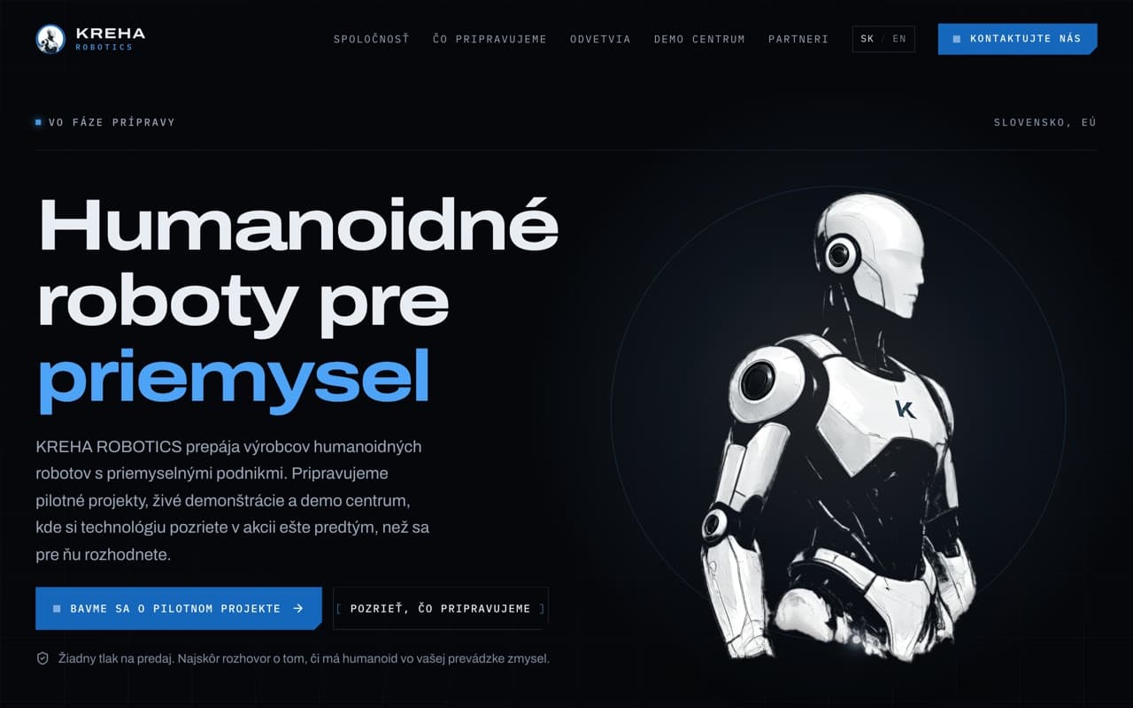 Náhľad webu KREHA ROBOTICS na počítači