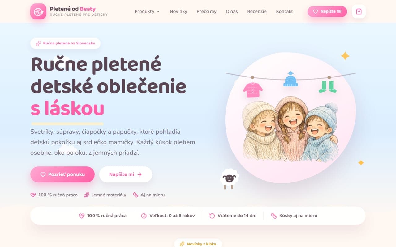 Náhľad webu Pletené od Beaty na počítači