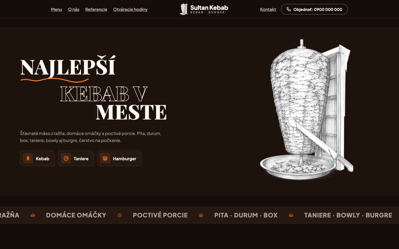 Náhľad webu Sultan Kebab na počítači