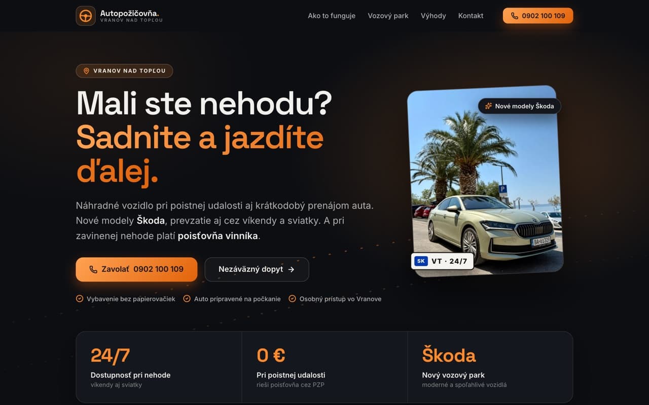 Náhľad webu Autopožičovňa Vranov na počítači